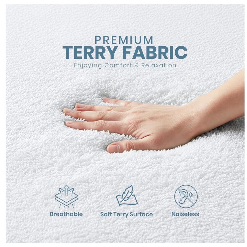 Full Mattress Protector Waterproof Terry Cover Deep‎ Pocket White New